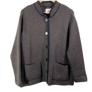 Margaret Oleary Women’s Bottom Down Sweater Jacket 
Size L Color Black/Tan